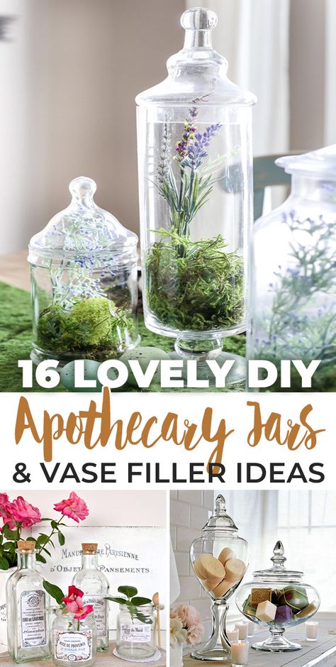 We have some great DIY apothecary jar projects for those of you who want to make your own, and then we have a ton of vase filler ideas for you! #apothecaryjars #diyapothecaryjars #diyapothecaryjarideas #diyapothecaryjarprojects #vases #vasefillerideas #diyhomedecor #diy Home Décor, Diy, Jar Filler Ideas, Glass Jar Filler Ideas, Apothecary Jars Decor, Apothecary Jar Ideas, Apothecary Jar Decor, Jar Decor, Jar Fillers