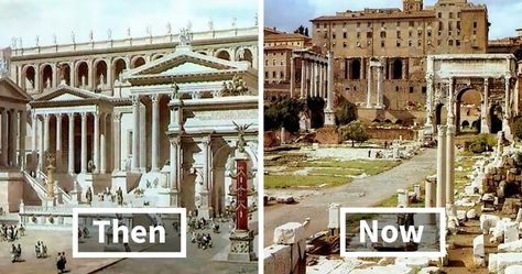 This Is How These 8 Famous Ancient Roman Structures Looked In The Past Vs. Now | Bored Panda Architecture, Rc Lens, Archaeology, History, Roman, Pompeii, Ancient Architecture, Rome, Hotels