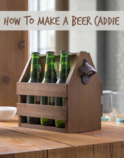 Learn how to make a DIY beer caddie using these plans. It even has a bottle opener on the side . . . and makes the perfect gift! via @diy_candy #GetWise #ad Diy, Beer, Beer Holders, Beer Caddy, Beer Carrier, Diy Beer, Wooden Beer Caddy, Beer Wood, Diy Projects For Men