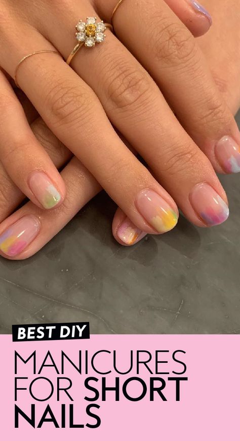 What To Do With Short Nails, Manicure With Short Nails, Mail Designs Gel Short, Nail Design For Very Short Nails, Simple Nail Art Small Nails, How To Style Short Nails, Easy Grow Out Nail Designs, Short Nail Beds Ideas Art Designs, Nail Art For Women Over 40