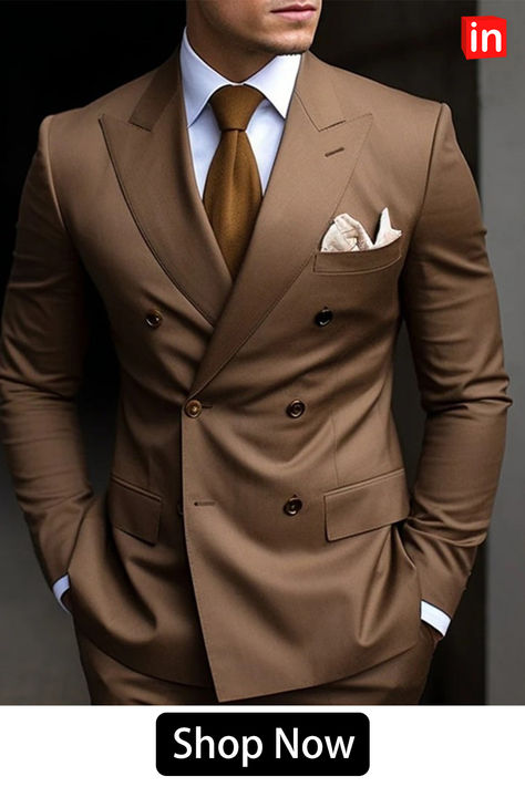 Brown Men's Wedding Suits Solid Colored 2 Piece Plus Size Tailored Fit Double Breasted Six-buttons 2023 Men's Suits, Suits, Mens Suit Vest, Mens Tailored Suits, Mens Casual Suits, Mens Suits Unique, Mens Fashion Suits, Men Suits Wedding, Mens Suits