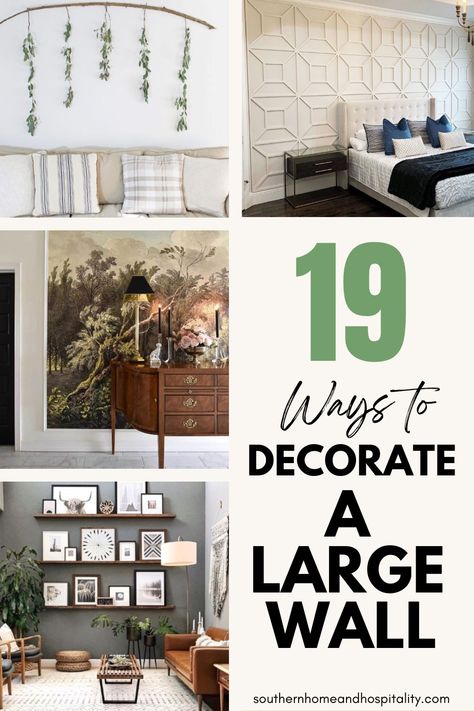 Stuck on what to hang on those big bare walls? These 19 best ways to decorate a large wall will solve this common decorating problem. Great large wall decor ideas and tips for all big wall spaces including two-story walls, stairwells, and hallways!