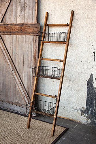Farmhouse Shelf Ladder with Wire Baskets Interior, Interieur, Deco, Decoracion De Interiores, Remodel, Home Diy, Dekorasi Rumah, Arredamento, Old Ladder