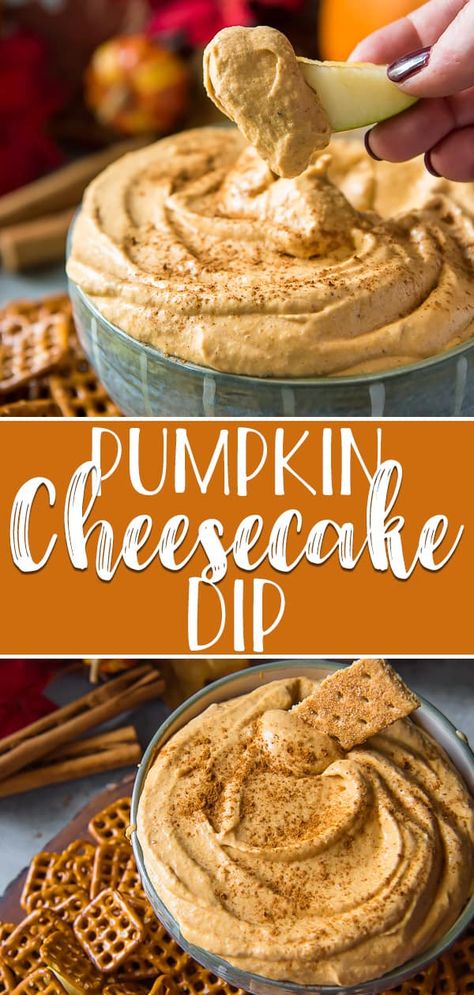 This Fluffy Pumpkin Cheesecake Dip is the quickest, easiest fall dessert imaginable! Canned (or fresh!) pumpkin puree, cream cheese, and whipped cream play big parts in bringing this scoopable, dippable treat to life – and it also doubles as a no-bake cheesecake filling! #crumbykitchen #pumpkinweek #pumpkin #pumpkinrecipes #pumpkindip #cheesecakedip #autumn #fallrecipes #appetizers Muffin, Pumpkin Recipes, Cheesecakes, Dessert, Desserts, Thanksgiving, Pumpkin Cream Cheeses, Pumpkin Dip, Pumpkin Cheesecake Dip