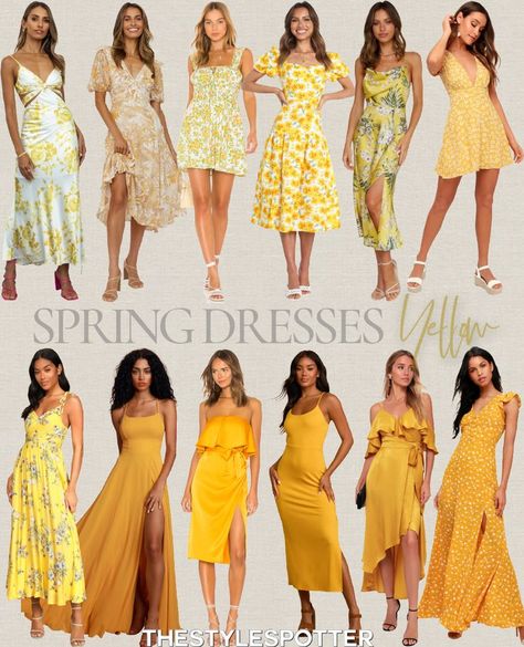 Outfits, Spring Dresses, Yellow Dress Spring, Yellow Floral Dress, Yellow Dress Summer, Yellow Dress, Yellow And White Dress, Bright Yellow Dress, Guest Dresses