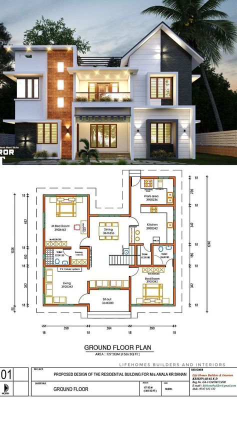 Architecture, Small House Elevation Design, Architectural House Plans, Architectural Design House Plans, House Layout Plans, Architectural Floor Plans, Home Design Floor Plans, House Floor Design, House Front Design