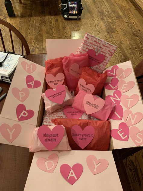 Care Packages, Diy Valentine Gifts For Boyfriend, Care Package For Boyfriend, Diy Anniversary Gifts For Him, Valentines Day Care Package, Valentines Presents For Boyfriend, Valentine Gifts For Girlfriend, Gifts For Valentines Day, Valentines Gift For Boyfriend Baskets