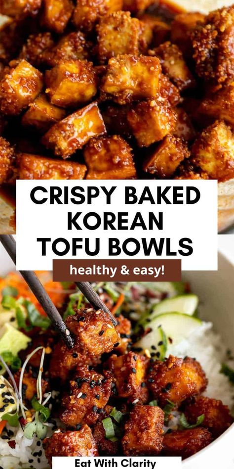 Crispy Gochujang Korean Tofu Healthy Recipes, Paleo, Slow Cooker, Tofu Recipes Healthy, Tofu Dishes, Tasty Vegetarian Recipes, High Protein Vegetarian Recipes, Vegetarian Recipes Healthy, Healthy Vegetarian