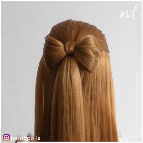 An easy and gorgeous bow hairstyle technique! By: @peionopolis Bow Hairstyle Tutorial, Easy Hairstyles For Long Hair, Easy Little Girl Hairstyles, Hairstyle With Bow, Easy Hair Bows, Hair Bow Style, Hair Bow Bun, Bow Hairstyles, Kids Hairstyles