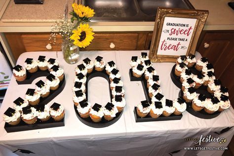 Graduation is sweet, please take a treat Graduation year cupcake stand, 2018 Graduation Party Decor http://www.letsgetfestive.com/decor/other Dessert, Graduation Party Treats, Graduation Treats, Graduation Party High, Graduation Party Themes, Graduation Party Foods, Graduation Party Diy, Graduation Party, High School Graduation Party