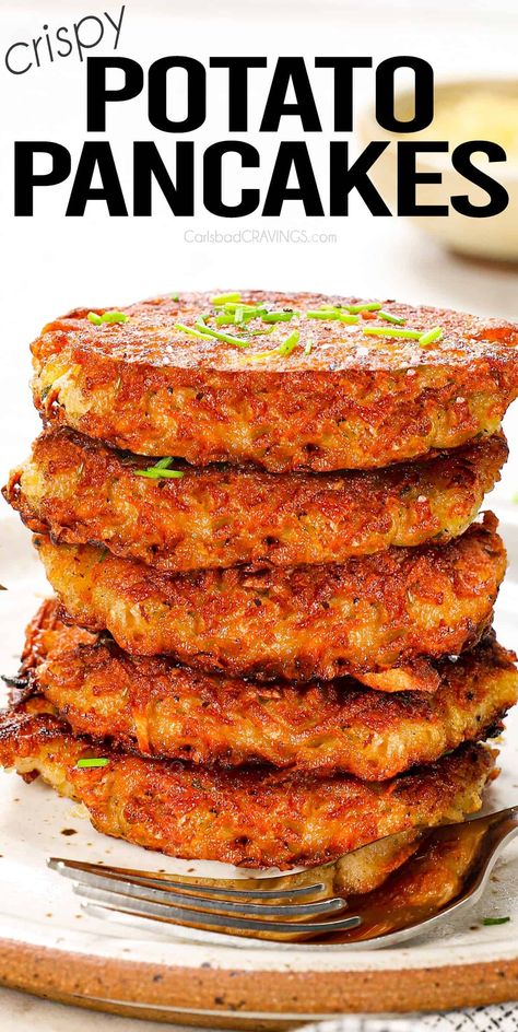 You will be shocked at how ridiculously easy these German potato pancakes are to make thanks to my tips, tricks and how to video. Waffles, Crispy Potato Pancakes, Potato Pancakes, Easy Potato Pancakes, Potato Patties, Potato Cakes, Potato Dishes, German Potato Pancakes, Best Potato Recipes