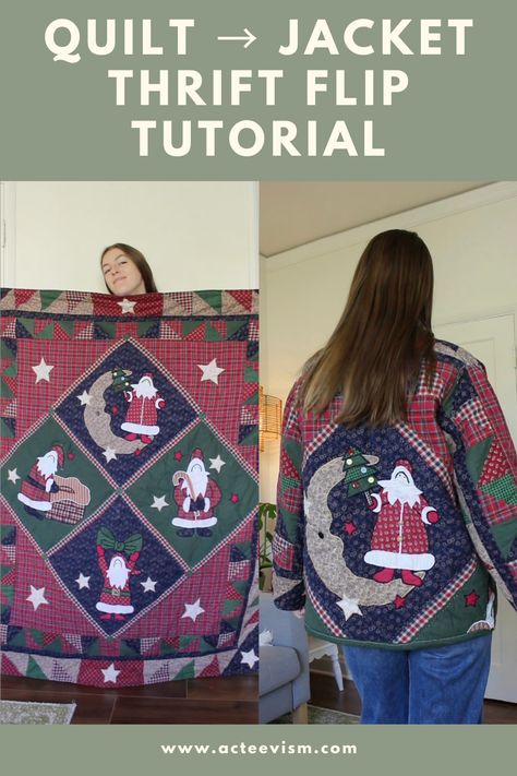 a thrift flip tutorial turning a quilt into a quilted jacket Art, Upcycling, Couture, Diy, Thrift Flip Clothes Diy, Thrift Flip Clothes Diy Top, Thrift Upcycle Clothes, Thrift Flips, Thrift Flip Clothes Ideas