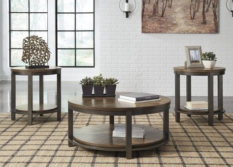Doreen 3 Piece Circular Wooden Coffee & Side Table Set 3 Piece Coffee Table Set, Small Coffee Table, Coffee And End Tables, Round Coffee Table Living Room, Rustic Coffee Table Sets, Occasional Tables, Diy Coffee, Pc Table, End Table Sets