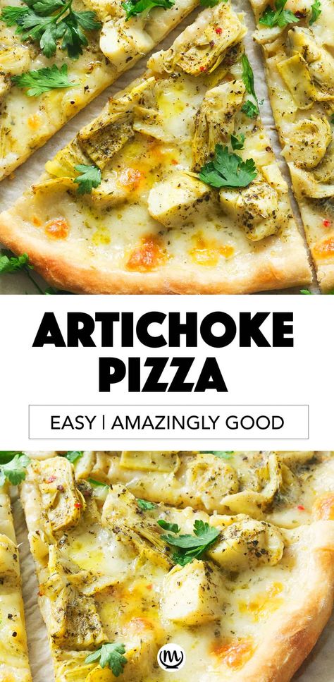 In this delicious artichoke pizza the golden crust is topped with creamy mozzarella and artichokes marinated with hints of garlic, lemon and herbs. It's crispy outside, soft in the middle, flavorful and amazingly delicious! #pizzarecipes #artichokerecipes #pizzadoughrecipes Ideas, Healthy Recipes, Pizzas, Artichoke Pizza, Delicious Pizza Recipes, Pizza Recipes, Pizza Recipes Homemade, Artichoke Recipes Healthy, Mozzarella