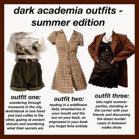 Dark academia Dark academia summer outfits Outfits Summer fashion inspo Fashion inspiration Museum date outfit Summer vacation