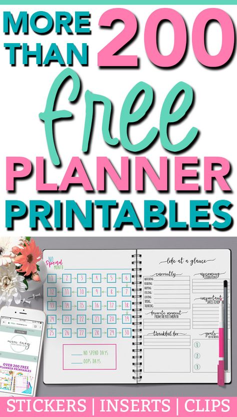 Download over 200 free planner printables at Mom Envy! There are free planner stickers, free planner inserts, and free planner clips. So if you need free Happy Planner printables or Erin Condren printables, or any other planner, you don't want to miss these freebies! #plannerlover #planneraddict Planners, Organisation, Planner Organisation, Free Daily Planner Printables, Daily Planner Printables Free, Free Planner Inserts, A5 Planner Printables Free, Free Budget Printables, Planner Organization