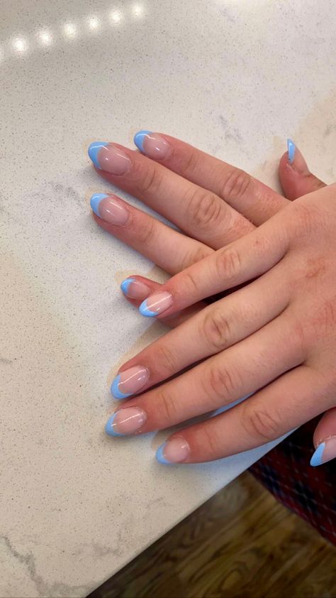 Blue Nail, Summer French Nails, Blue French Tips, Summer Nails Almond, Light Blue Nails, Summery Nails, Blue Tips, Best Acrylic Nails, Blue Gel Nails