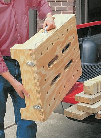 Knock-Down Workbench | Woodsmith Plans - Turn a single sheet of plywood and a few pieces of hardware into a portable workbench that “knocks down” for compact storage. Woodworking Crafts, Diy Workbench, Folding Workbench, Woodworking Workbench, Woodworking Projects Diy, Diy Wood Projects Furniture, Workbench Designs, Diy Woodworking, Woodworking Bench