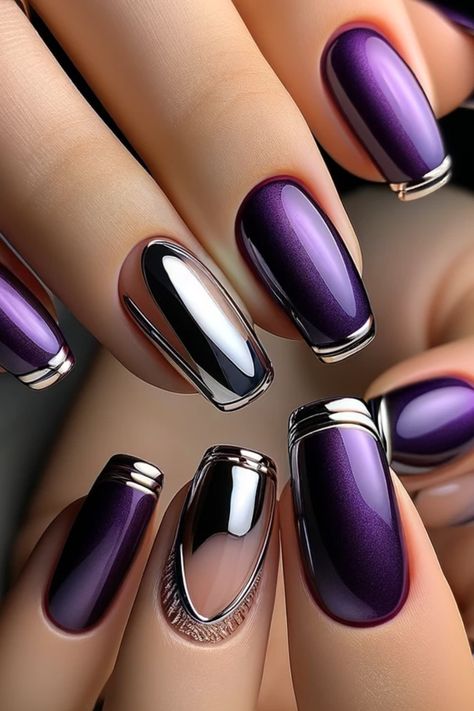 39+ Purple Nails That We'll Make A Grape Show Nail Art Designs, Chrome Nail Colors, Metallic Nails Design, Chrome Nails Designs, Chrome Nails, Metallic Nails, Chrome Nail Art, Purple Chrome Nails, Nail Designs Glitter