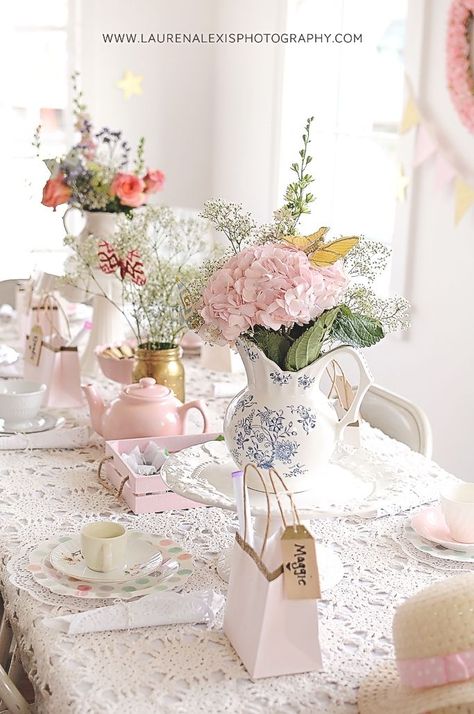 Tea Party Centerpieces, flowers in teapots   Tea Party Birthday Party for a 5 year old little girl at a Photography Studio! Tea Parties, Tea Party Centerpieces, Tea Party Decorations, Tea Party Table, Party Centerpieces, Tea Party Garden, Tea Party Theme, Tea Party Bridal Shower, Vintage Tea Party