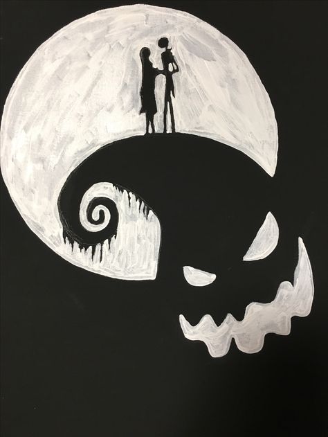 The Nightmare Before Christmas canvas painting using a black canvas. Art Drawings, Halloween Art, Halloween, Kunst, Halloween Canvas Paintings, Nightmare Before Christmas Drawings, Halloween Canvas Art, Halloween Painting, Halloween Canvas