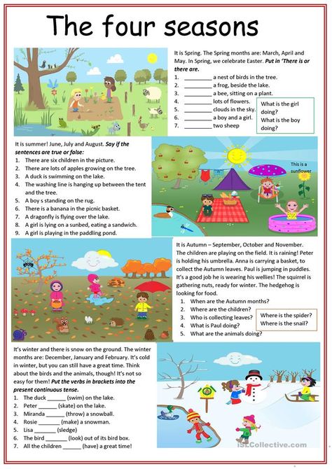 The Four Seasons - English ESL Worksheets for distance learning and physical classrooms English, Lessons On Seasons, Seasons Worksheets, Seasons Lessons, Reading Comprehension Worksheets, English Reading, Reading Comprehension Lessons, Reading Comprehension For Kids, English Activities