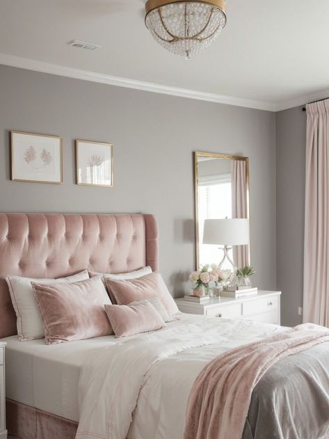 White and Grey Bedroom Ideas for a Timeless Color Combo Invite a touch of sophistication and playfulness into your bedroom with a blush pink color scheme Incorporate popular items like a tufted pink headboard, velvet throw pillows, and gold accents for a chic and feminine vibe. #WhiteIdeas #WhiteDesign Interior, Decoration, White Gray Bedroom, Blush Bedding, Grey And Gold Bedroom, Blush And Grey Living Room, Grey Bedroom Decor, Bedroom Inspirations Master Color Schemes, Pink Bedrooms