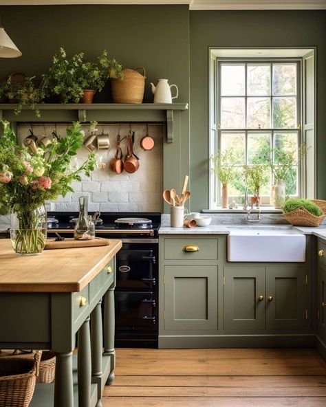 How to Revamp your Kitchen: Upgrade for an Elegant and Efficient Space - Melanie Jade Design Home Décor, Kitchens, Sage Kitchen, Sage Green Kitchen, Green Country Kitchen, Green Kitchen Walls, Green Kitchen, Green Kitchen Inspiration, Kitchen Trends