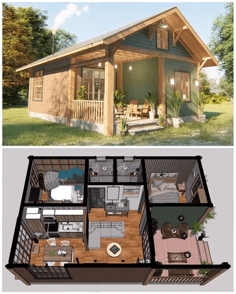 Life Tiny House - Simple Life Example Tiny House See More:... Tiny House With Loft, Mini House Plans, Small House Layout, Tiny House Village, Tiny House Layout, Shed To Tiny House, Tiny House Loft, Tiny House Community, Small House Floor Plans