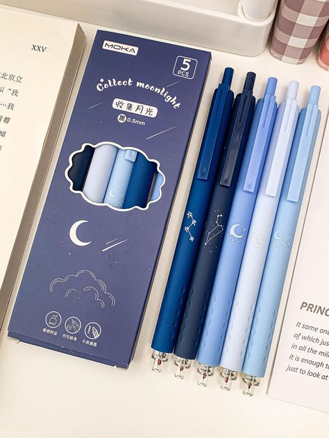 Blue  Collar  Plastic   Embellished   Writing & Correction Supplies Pen Sets, Stationary Supplies, Stationary School, Studying Stationary, Cute Stationary School Supplies, Cute Pens, Pen, Writing Tools, Cute Stationary