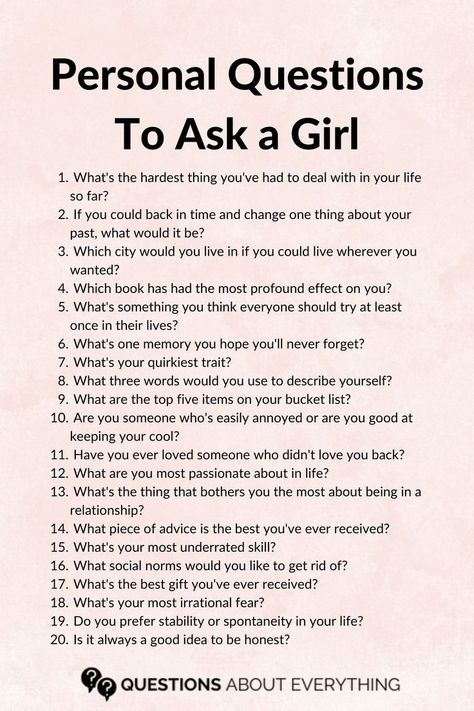 list of 20 personal questions to ask a girl Motivation, Questions To Get To Know Someone, Questions To Ask Girlfriend, Fun Questions To Ask, Questions To Ask, Flirty Questions, Getting To Know Someone, Deep Questions To Ask, Pick Up Line Jokes