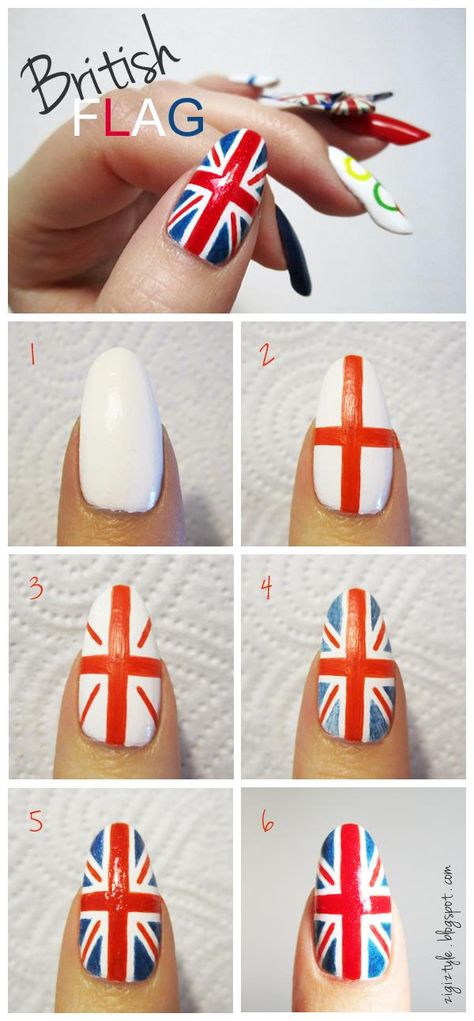 British Flag Nails - follow this picture tutorial for a great way to get that patriotic look right at your finger tips :) Nail Art Designs, Nail Designs, British Flag Nails, Cute Nails, Cute Nail Designs, Nailart, Nails Inspiration, Nail Tips, Creative Nails