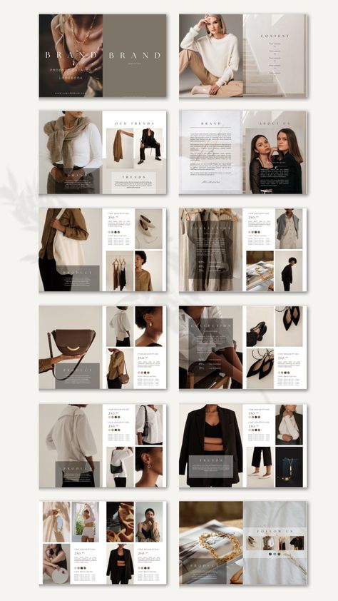 Magazine Lookbook Template - Editable Canva Retail Product Catalog with Prices Layout, Design, Fashion Design, Lookbook, Fotos, Lookbook Layout, Lookbook Design, Moda, Branding