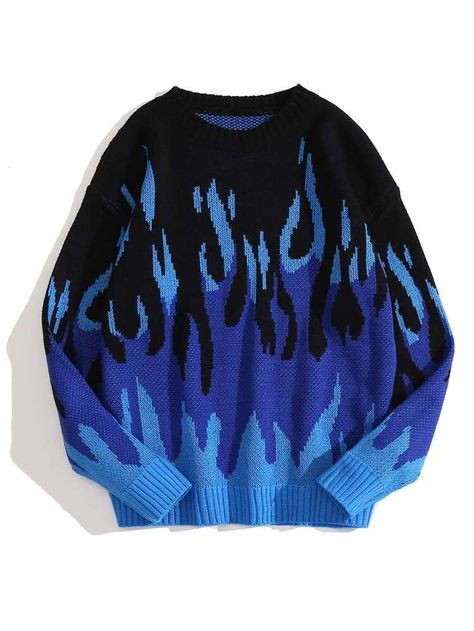 Free Returns ✓ Free Shipping On Orders $49+ ✓. Fire Pattern Drop Shoulder Sweater- Women Sweaters at SHEIN. Casual, Jumpers, Clothes, Outfits, Drop Shoulder Sweaters, Cool Sweaters, Sweaters For Women, Sweaters, Sweater