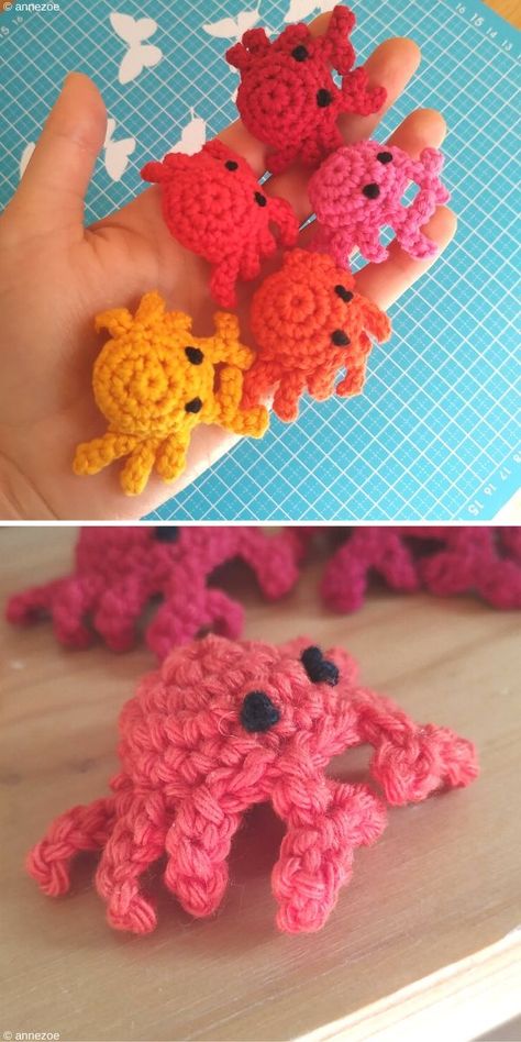Small Sea Creatures Amigurumi. Sadly crabs aren't the most cuddly animals on planet, however, you can easily make these cuties with some leftover yarn and enjoy your new, little friends. All you need to do is to follow the instructions and have a little bit of patience.  #freecrochetpattern #sea #amigurumi Crochet, Diy, Amigurumi Patterns, Crochet Sea Creatures, Crochet Fish, Crochet Fish Patterns, Stuffed Toys Patterns, Crochet Amigurumi, Crochet Amigurumi Free