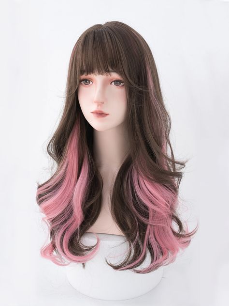 Pink  Collar  Synthetic Fiber  Clip-In Hair Extensions Embellished   Wigs & Accs Balayage, Peinados, Synthetic Hair Extensions, Synthetic Hair, Pink Peekaboo Highlights, Colored Hair Extensions, Peekaboo Hair, Capelli, Pink Hair Extensions