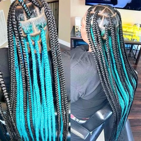 aqua blue box braids on blakc women Protective Styles, Aqua, Winter, Plaits, Box Braids, Braided Hairstyles, Box Braids Hairstyles, Black Box Braids, Braids For Black Women