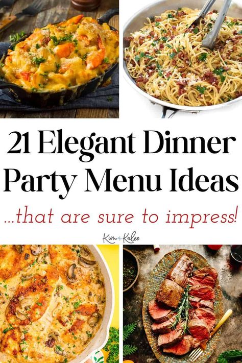 These elegant dinner party menu ideas are perfect for any special occasion! These delicious dishes, sides, and desserts will impress anyone! #dinnerparties #party #dinner Essen, Elegant Dinner Party Menu Ideas, Dinner Party Menu Ideas, Birthday Dinner Recipes, Summer Dinner Party Menu, Dinner Party Entrees, Party Menu Ideas, Party Entrees, Luncheon Menu