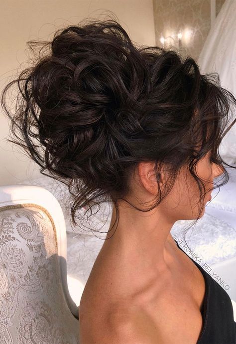 Textured Updo Hairstyle for Dark Chocolate Hair Color An updo hairstyle that can turn a bad hair day into a dynamic look with not... Diy Wedding Updos For Long Hair, Updos For Wedding, Updo Hairstyles For Wedding, Messy Wedding Updo, Curly Wedding Updo, Wedding Updo Black Hair, Wedding Updo Hairstyles, Wedding Hairstyles Updo, Wedding Hairstyles Up