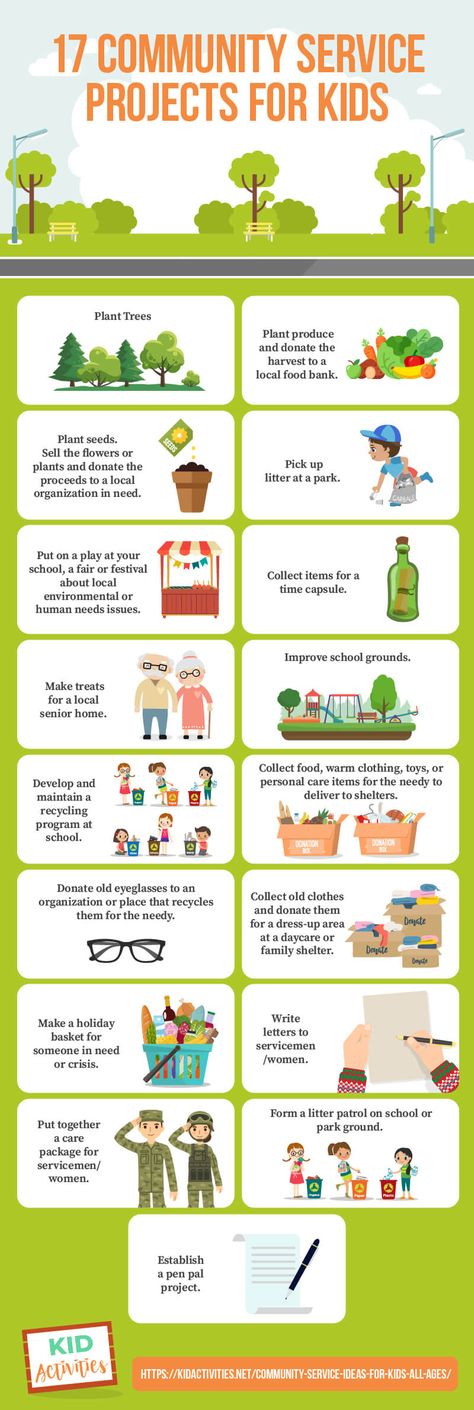 An infographic with 17 community service project ideas for kids. To see a total of 37 service projects for kids, visit the site. #CommunityService #ServiceProjects #KidsActivities #Volunteer Summer, Community Activities, Community Project Ideas, Community Service Projects, Community Volunteering, Community Outreach, Community Involvement, Community Service Ideas, Service Learning Projects