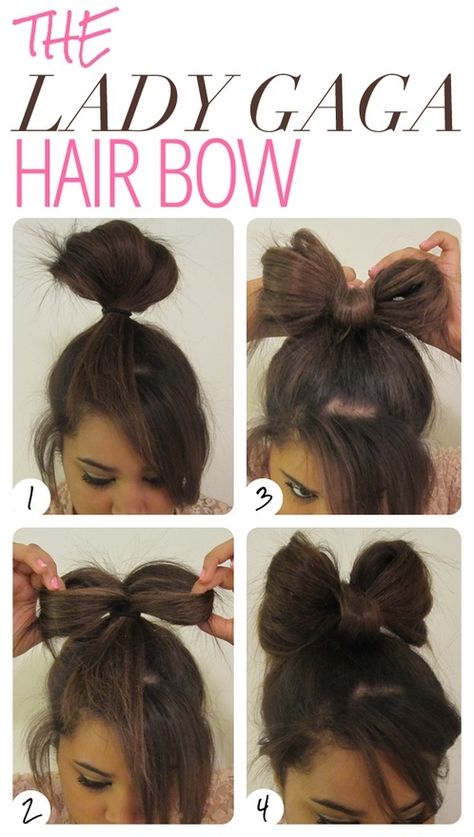 7 Easy and Quick DIY Hairstyles With Helpful Tutorials - Pretty Designs Diy Hairstyles, Hair Bows, Peinados Faciles, Cool Hairstyles, Crazy Hair, Peinados, Wacky Hair, Cute Hairstyles, Crazy Hair Days