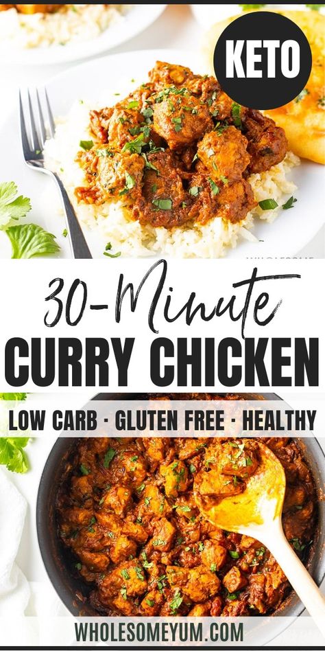 Coconut Curry Chicken: A Keto Low Carb Curry Recipe Healthy Recipes, Low Carb Recipes, Ideas, Low Fat Chicken Curry, Keto Chicken, Keto Curry, Healthy Chicken Curry, Low Carb Curry, Coconut Curry Chicken