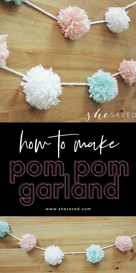 How to Make EASY handmade POM POM Garland with Yarn! *cute for homemade room or party decor! Diy, Diy Pom Poms, Diy Yarn Garland, Diy Yarn Pom Pom, Diy Pom Pom, Hanging Pom Poms, How To Make A Pom Pom, Making Pom Poms, Pom Pom Garland