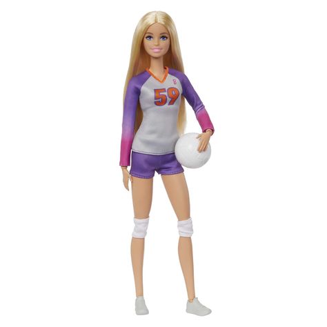 PRICES MAY VARY. ​This Barbie doll volleyball champ is ready to score! ​She has 22 "joints" so kids can help her serve, spike and volley the ball. ​Barbie doll comes ready to play wearing a uniform top, shorts and kneepads. ​A volleyball accessory is included. ​Kids can help Barbie doll practice and play. ​The doll and accessory set makes a great gift for kids 3 years and older, especially those who love sports! Fashion Dolls, Outfits, Barbie, Dolls, Kingdom Hearts, Moda, Soft, Ball, Real Life Baby Dolls