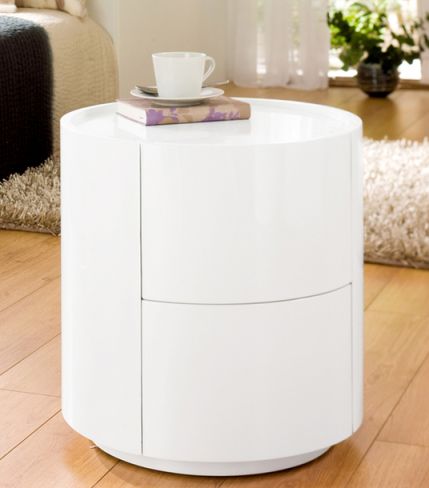 With no corners or sharp edges, this round table and drawer unit is ideal for the side of the bed. It features two deep drawers and a lip around the perimeter t... Design, Tables, Bedside Units, Bedside Table, Bedside Table Set, Bedside, Pair Of Bedside Tables, White Bed Side Table, Cabinet Bed