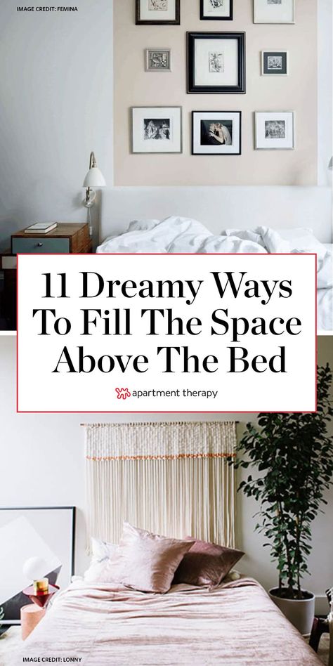 If you're looking for something a little off the beaten path, here are 11 headboard alternatives to give your bed that finished look. #bedframe #headboard #headboardideas #bedroomdecor #statementwall #bedroomdecorideas #bedframeideas #budgetbedroomideas #gallerywall #bedding Bedroom With No Headboard, Ideas For Beds Without Headboards, Bed No Headboard Ideas, Bedroom Without Headboard, Bedroom No Headboard, No Headboard Ideas Bedroom, Beds Without Headboards Ideas, Fake Headboard, Bed No Headboard