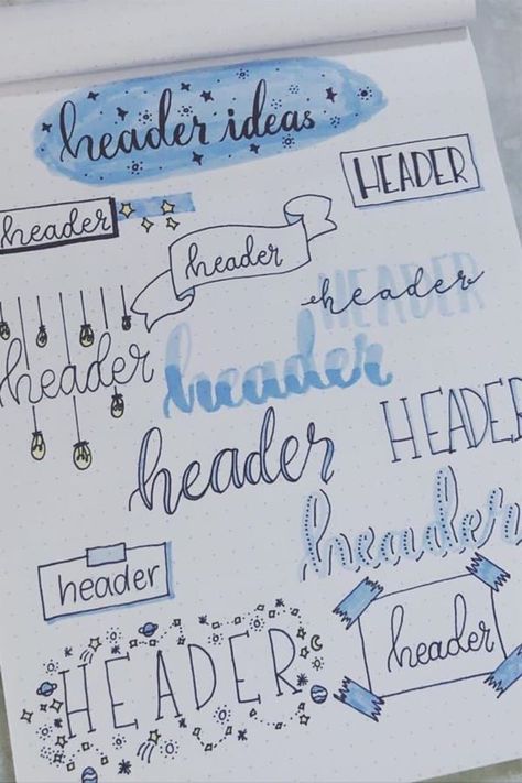 Looking for the perfect title for your monthly covers or just need a simple header to finish off your weekly spread?! These super cute BLUE bullet journal header ideas will give you some inspiration to make your layouts look amazing! #bulletjournal #bujoheaders #bujotitles #bujodoodles Bullet Journal Headers, Bullet Journal Titles, Bullet Journal Ideas Pages, Bullet Journal Lettering Ideas, Bullet Journal Notes, Bullet Journal Writing, Bullet Journal Inspiration, Bullet Journal Notebook, Bullet Journal Banner