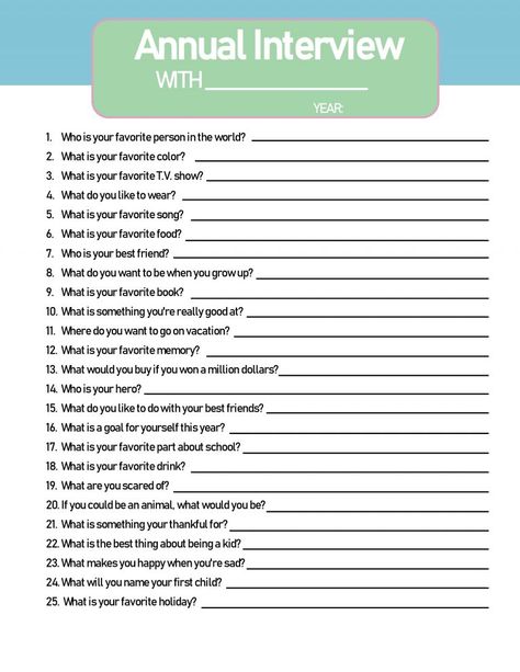 interview questions to ask your kids every year | free printable Parents, Pre K, Interview Questions To Ask, Interview Questions, Getting To Know You, Fun Questions To Ask, Questions To Ask, Parenting, Interview
