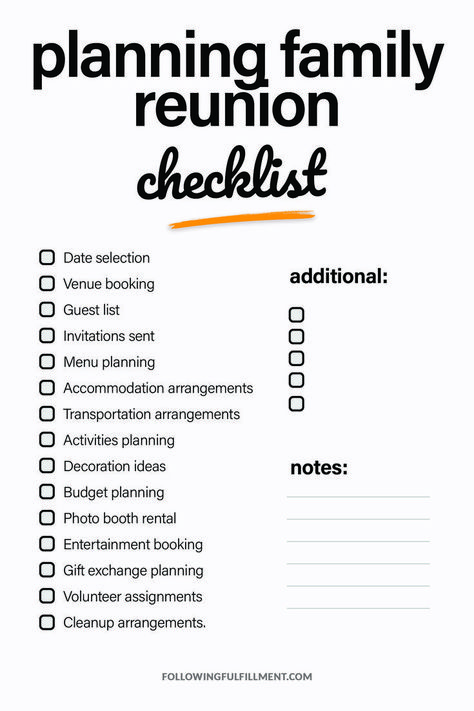 DOWNLOAD HD version by clicking! Ensure a successful family reunion with this comprehensive checklist! From invitations to activities, make sure every detail is covered. #familyreunion #checklist Family, Checklist, How To Plan, Reunion, Friends Reunion, Family Weekend, Planning Checklist, Family Gathering, Family Reunion