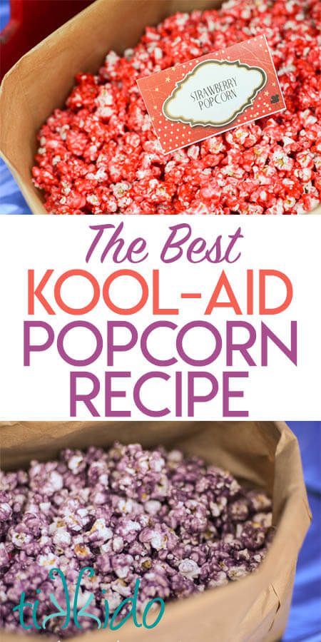 Recipe for making the BEST colored popcorn using Kool-aid. Itt's like a fruit flavored version of caramel corn. How To Make Candy Popcorn, How To Make Colorful Popcorn, How To Make Gourmet Popcorn, Gourmet Popcorn Packaging, Candied Fruit Recipes How To Make, From Scratch Recipes, Colored Popcorn Recipe, Kool Aid Popcorn, Candy Popcorn Recipe